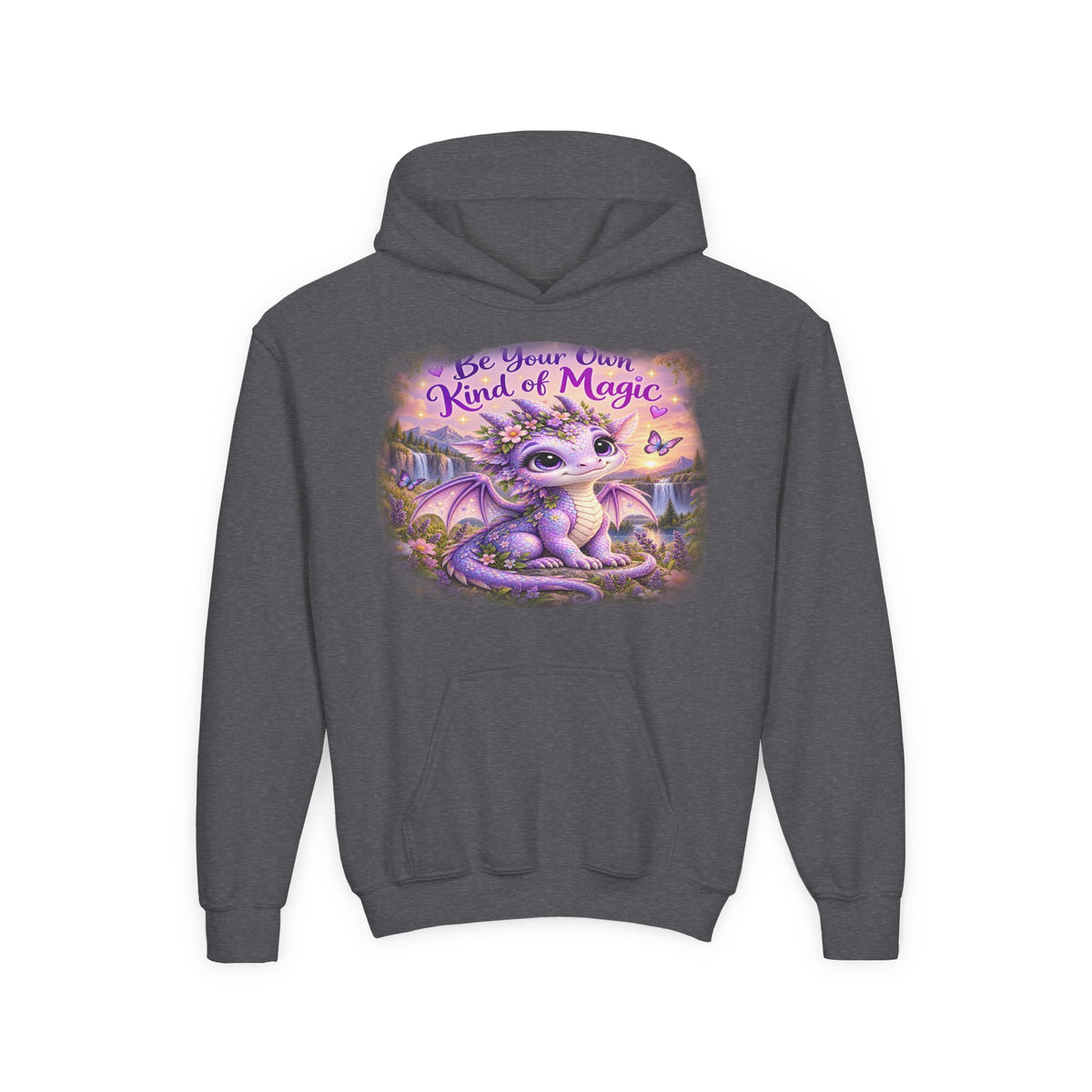 Youth Hoodie — "Be Your Own Kind of Magic" Purple Dragon Kids Pullover
