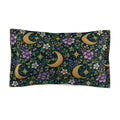 Celestial Floral Pillow Sham — Gold Moon & Star Microfiber Decorative Sham