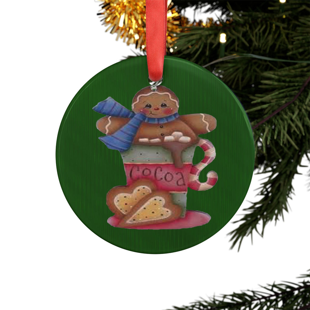 Gingerbread Cocoa Acrylic Ornament — Holiday Christmas Tree Decoration with Ribbon