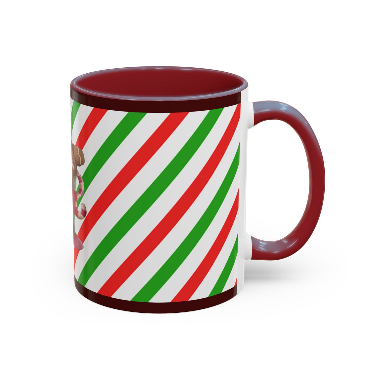 Christmas Gingerbread Cocoa Accent Coffee Mug — Holiday Candy Cane Stripe 11/15oz