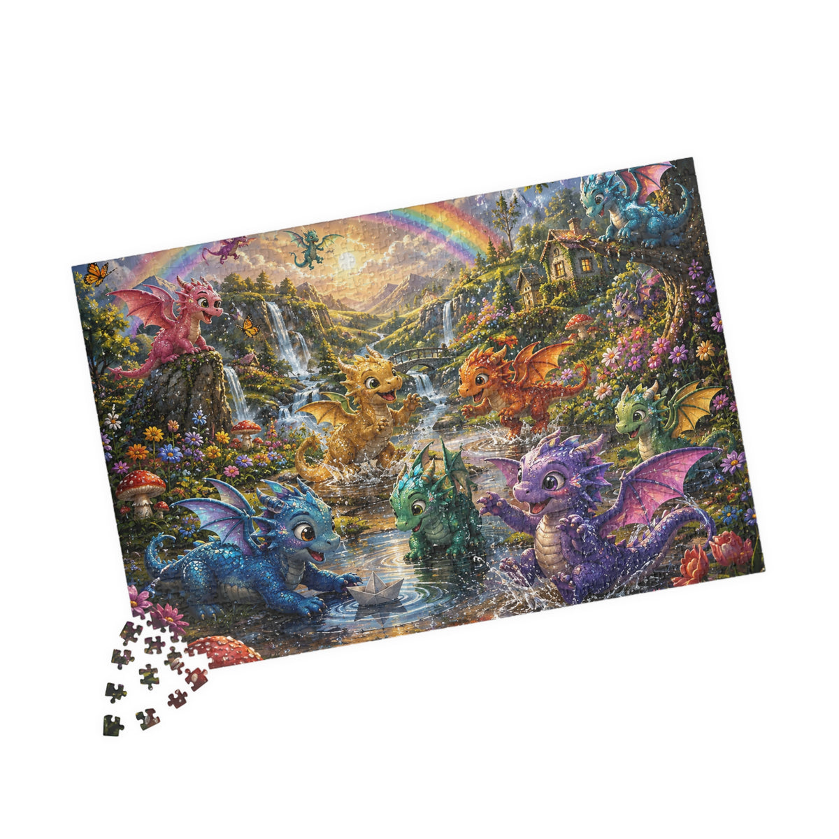 Fantasy Baby Dragons Puzzle — Colorful 252/520/1014-Piece Jigsaw for Kids & Adults