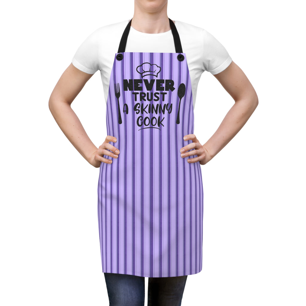 Never Trust a Skinny Cook Purple Striped Apron