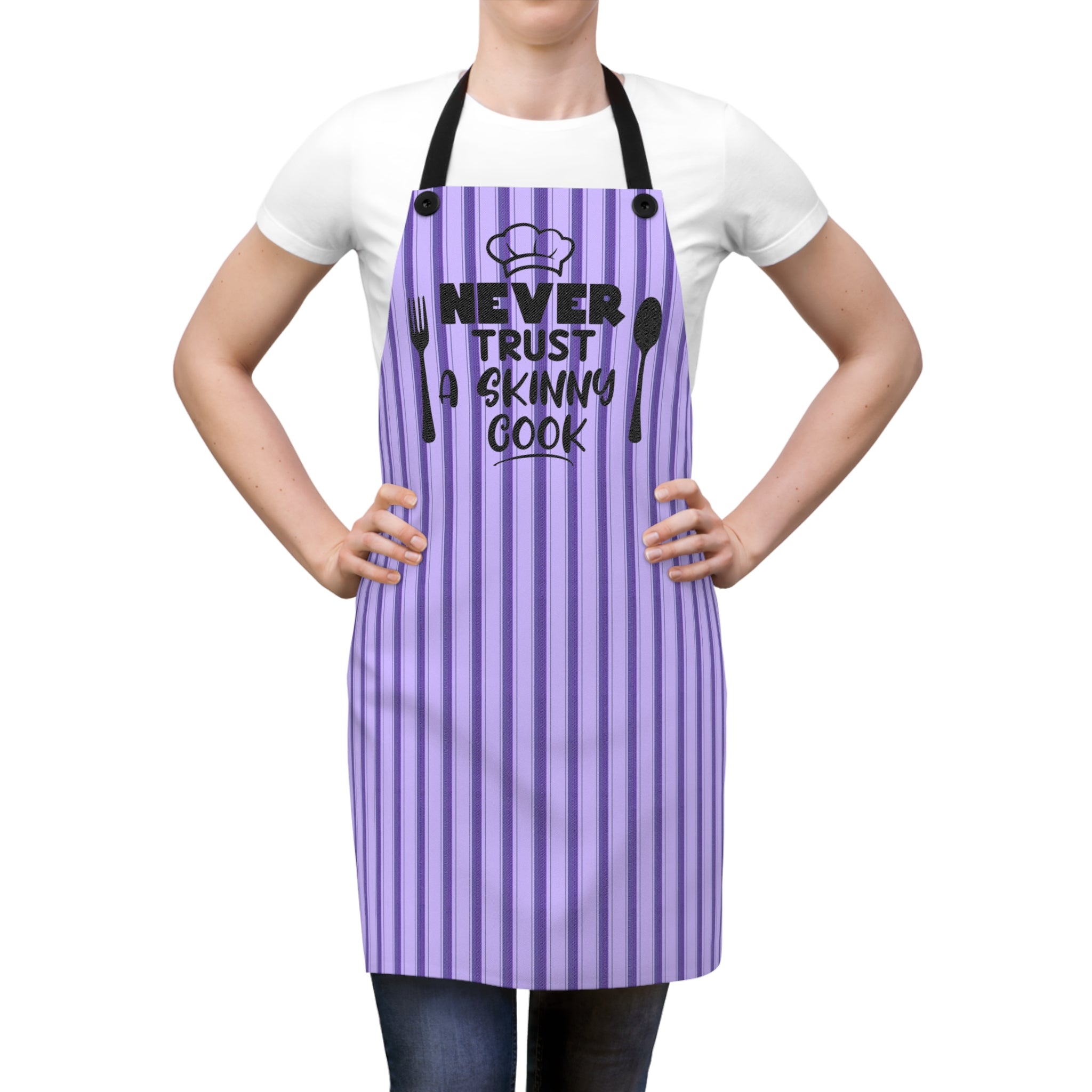 Never Trust a Skinny Cook Purple Striped Apron