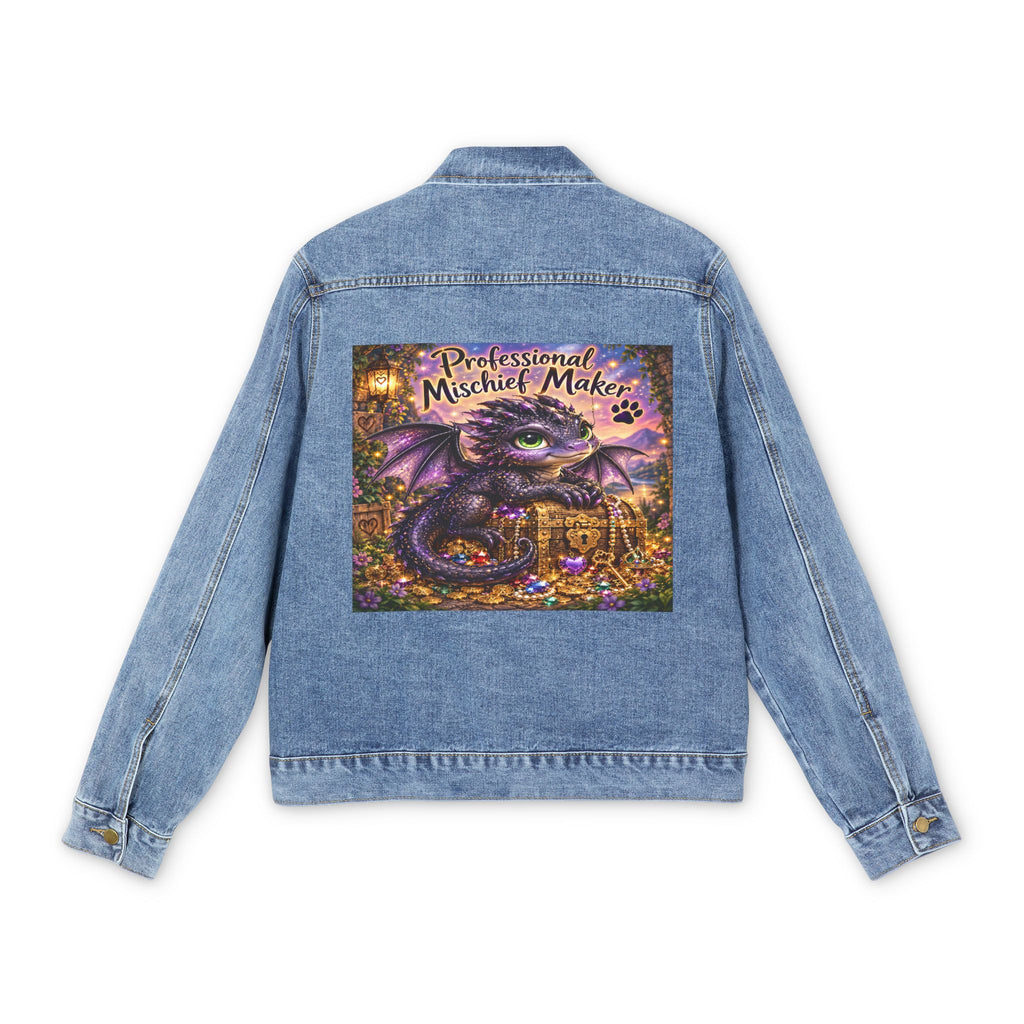 Denim Jacket — 'Professional Mischief Maker' Dragon Patch Back Graphic