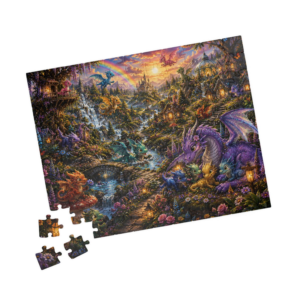 Fantasy Dragon Village Jigsaw Puzzle — Scenic 110/252/520/1014-Piece