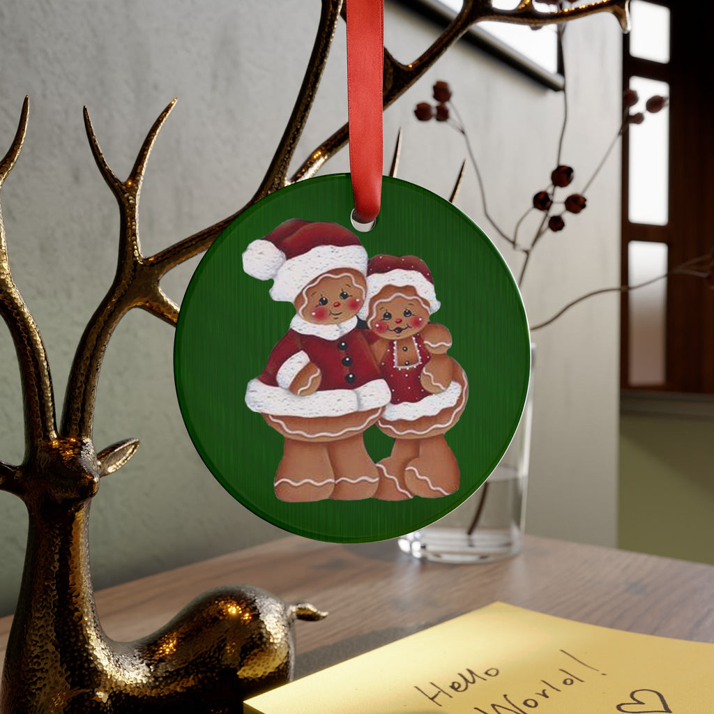 Gingerbread Couple Acrylic Ornament with Ribbon – Christmas Tree Decoration