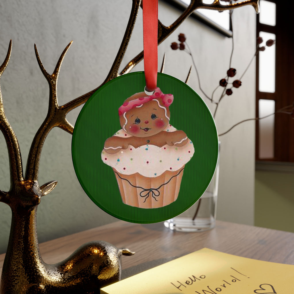 Cupcake Gingerbread Acrylic Ornament — Cute Holiday Tree Decoration with Ribbon