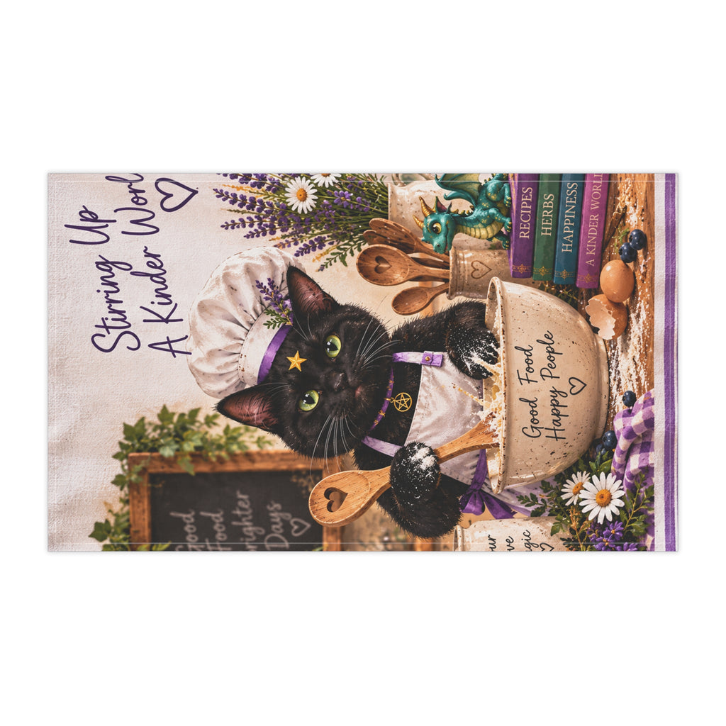 Stirring Up a Kinder World Kitchen Tea Towel — Stardust Chef, 'Good Food Happy People'