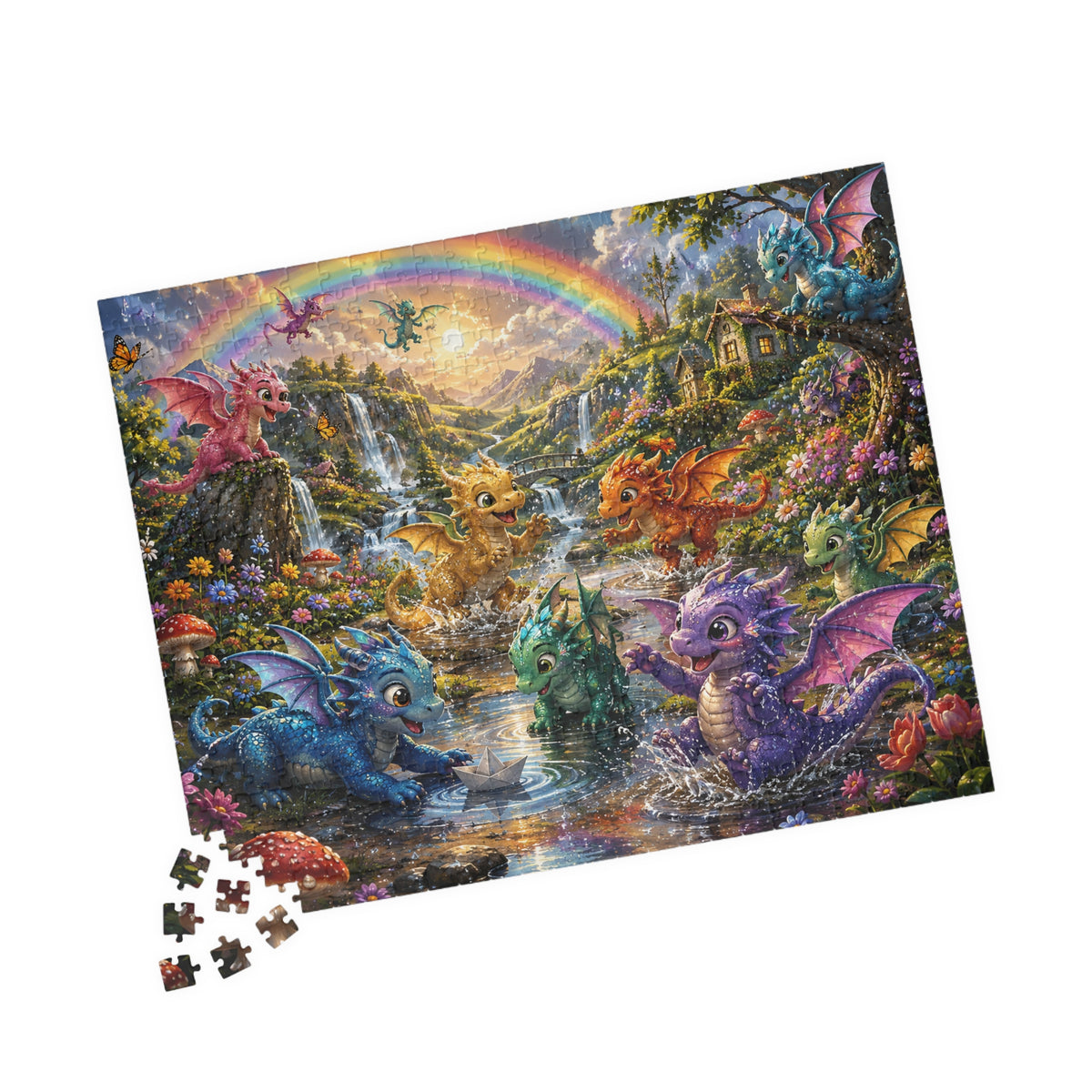 Fantasy Baby Dragons Puzzle — Colorful 252/520/1014-Piece Jigsaw for Kids & Adults
