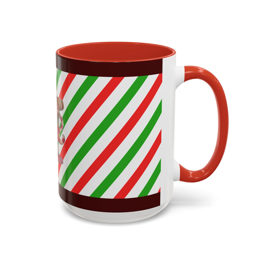 Christmas Gingerbread Cocoa Accent Coffee Mug — Holiday Candy Cane Stripe 11/15oz