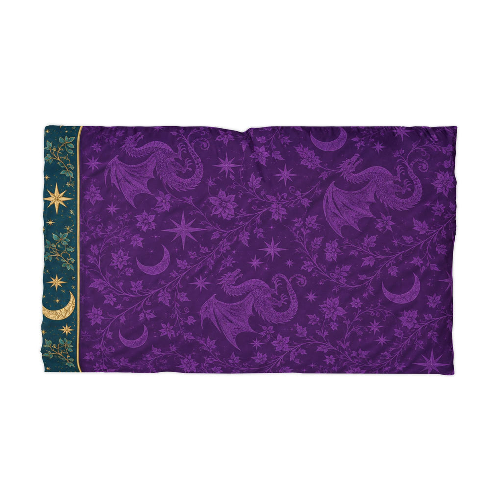 Mystic Moon Microfiber Pillowcase — Purple Celestial Dragon & Stars Design