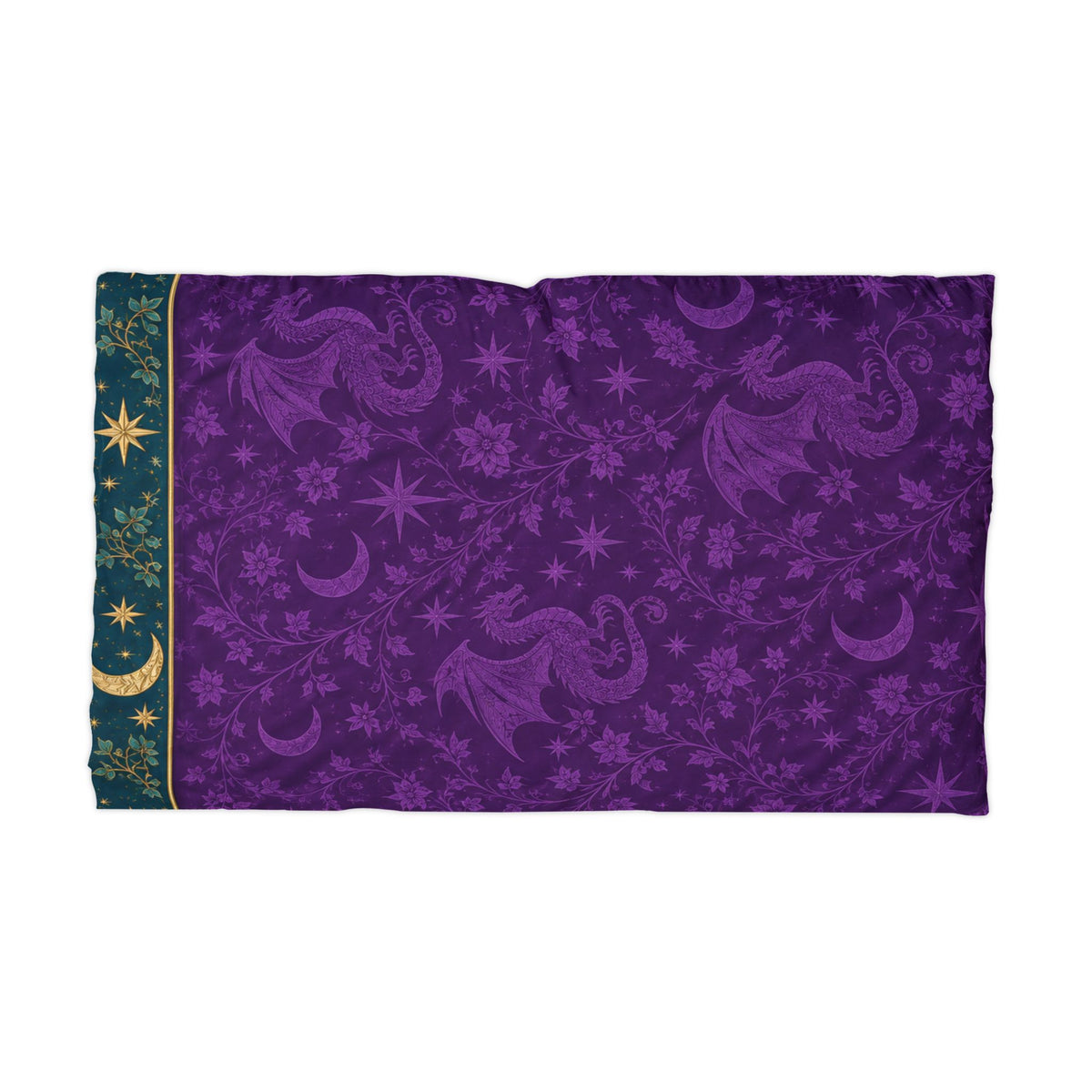 Mystic Moon Microfiber Pillowcase — Purple Celestial Dragon & Stars Design