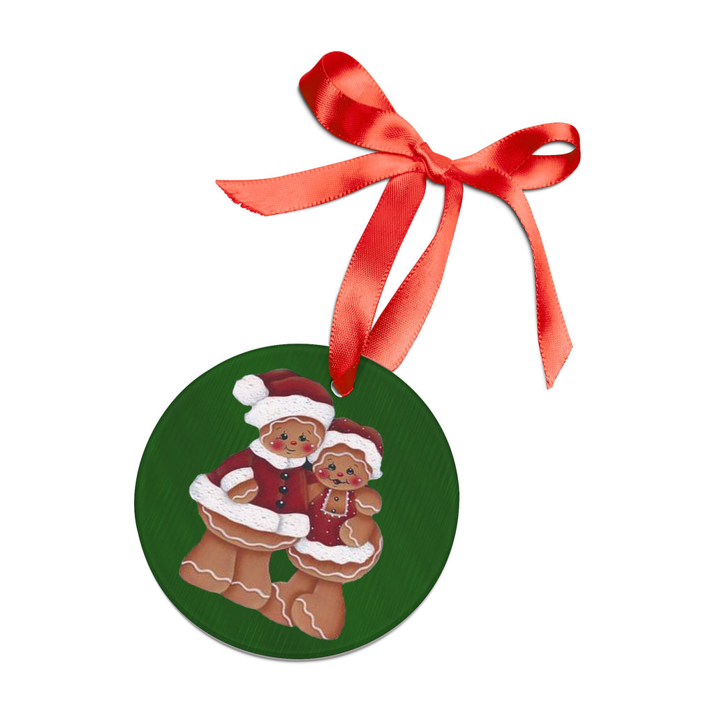 Gingerbread Couple Acrylic Ornament with Ribbon – Christmas Tree Decoration