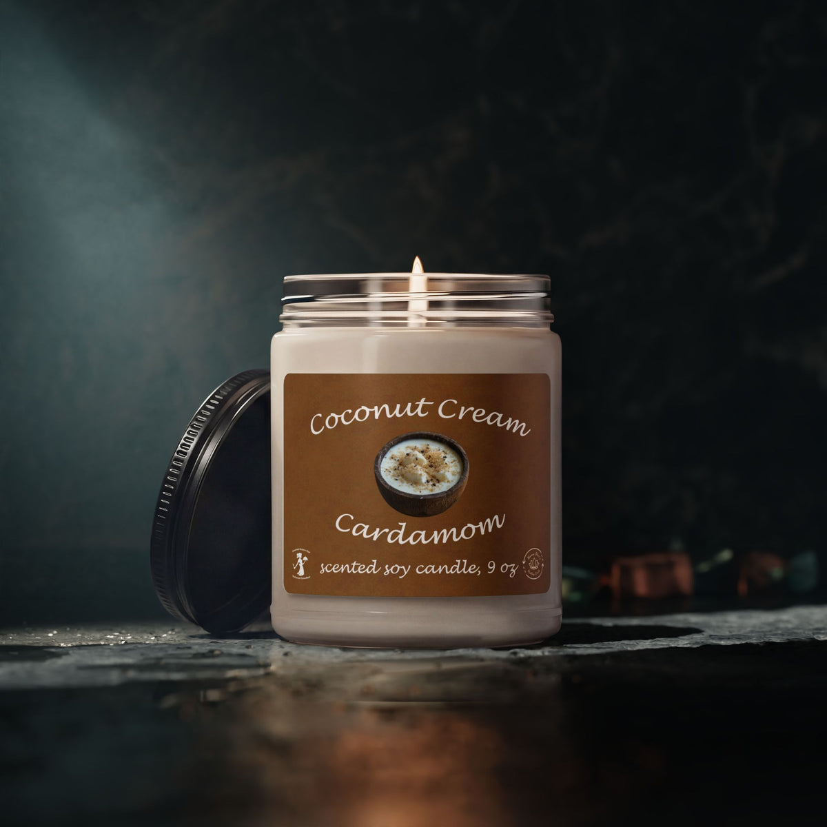 Coconut Cream Cardamom Candle, Soy Jar 9oz