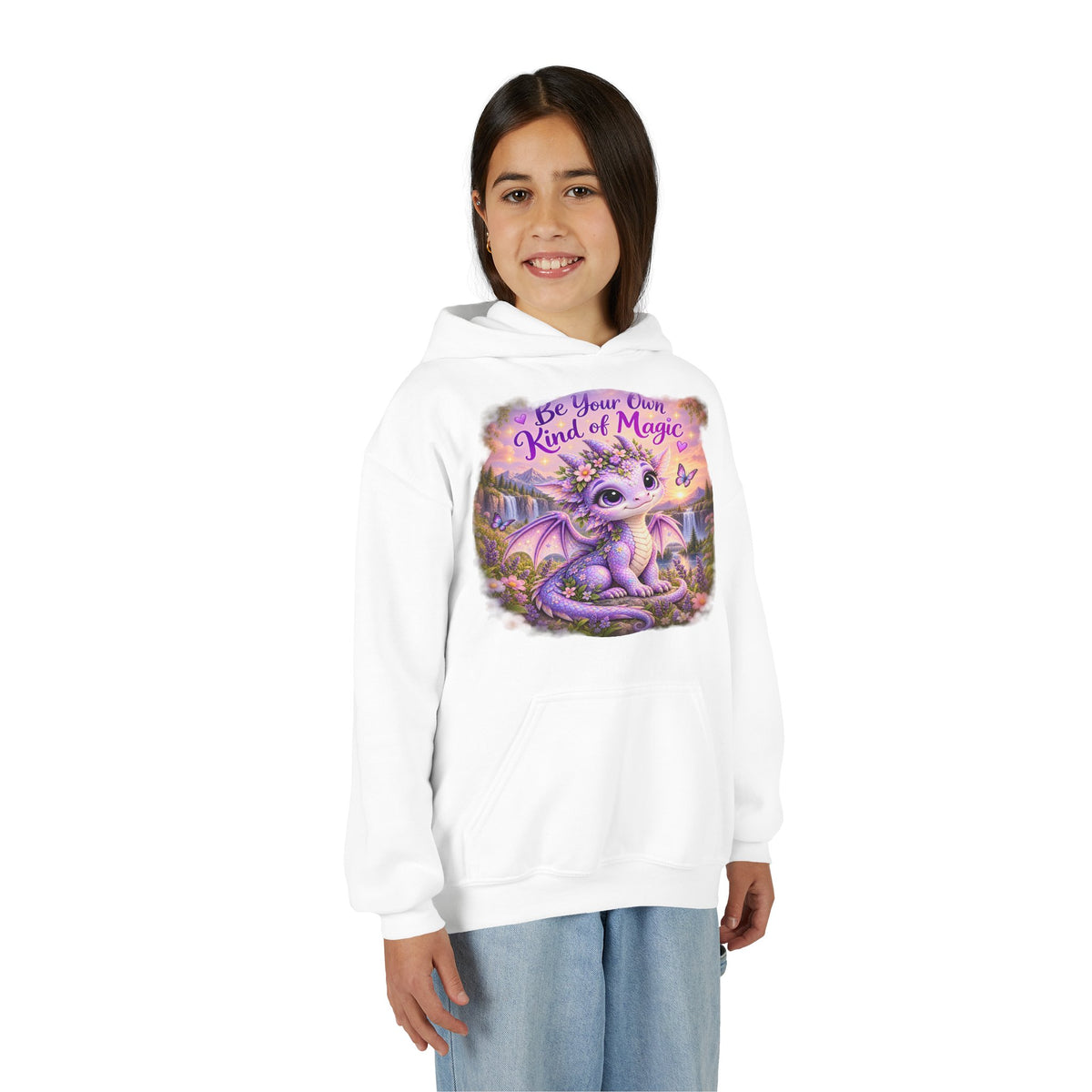 Youth Hoodie — "Be Your Own Kind of Magic" Purple Dragon Kids Pullover