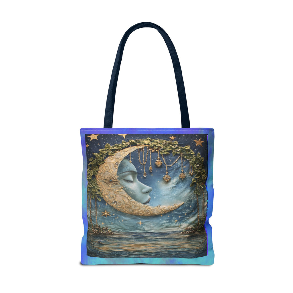 Sleeping Moon Face Tote Bag | Celestial Moonlight Illustration