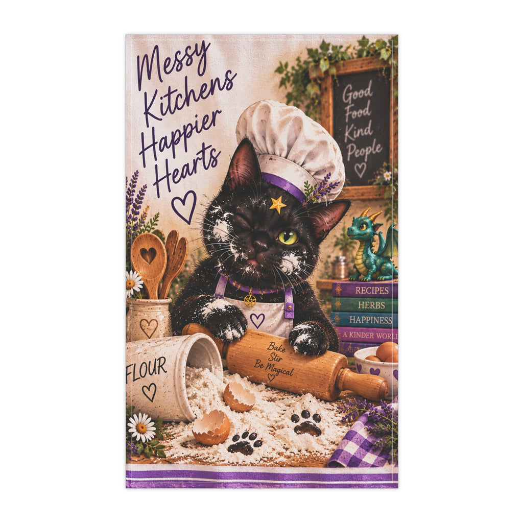 Whimsical Stardust Kitchen Tea Towel — “Messy Kitchens Happier Hearts”