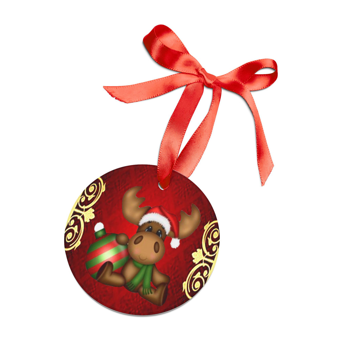 Cute Santa Moose Acrylic Ornament — Holiday Christmas Tree Decoration with Ribbon
