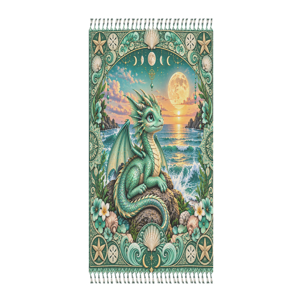 Boho Beach Towel — Seafoam Green Sea Dragon Sunset Fringe Beach Cloth