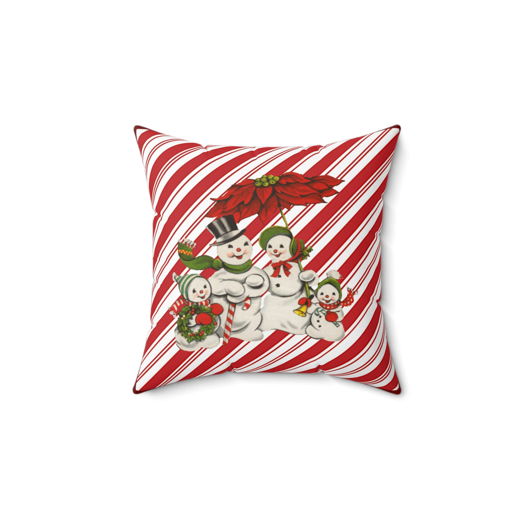 Candy-Stripe Snowman Family Holiday Pillow