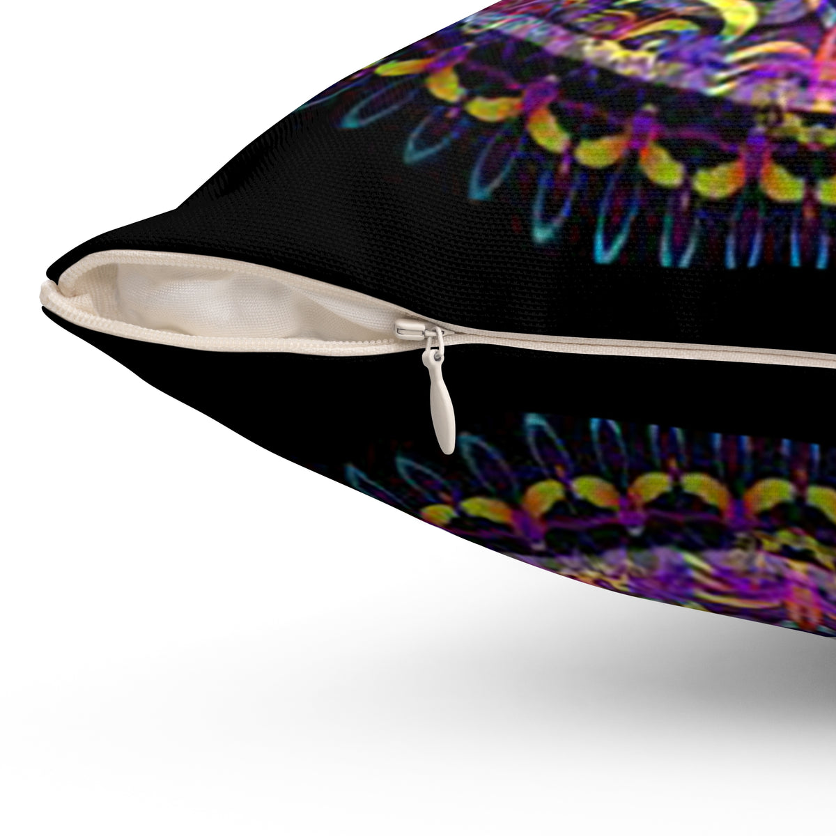 Psychedelic Peace Symbol Decorative Pillow — Colorful Boho Square Throw Pillow
