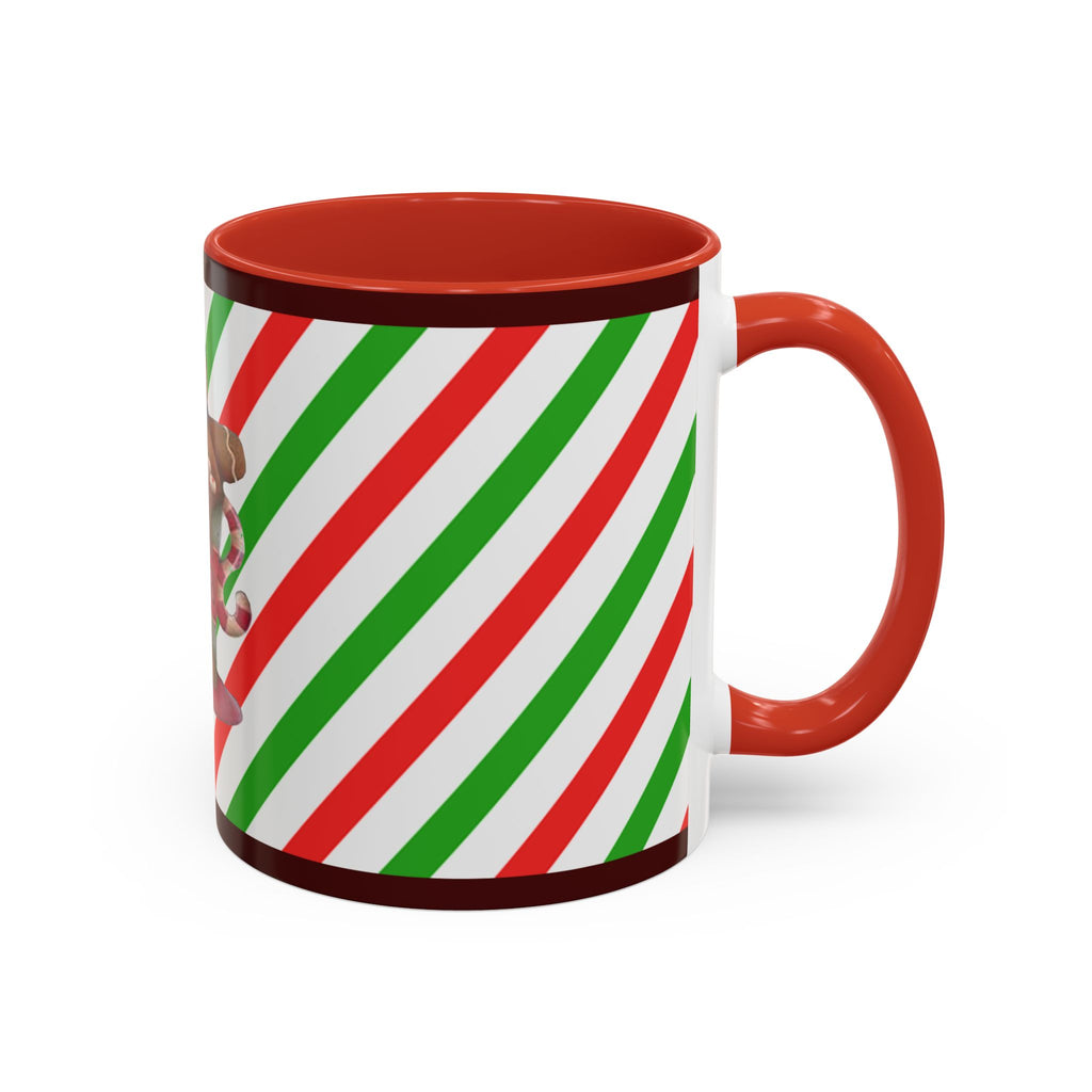 Christmas Gingerbread Cocoa Accent Coffee Mug — Holiday Candy Cane Stripe 11/15oz