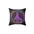 Psychedelic Peace Symbol Decorative Pillow — Colorful Boho Square Throw Pillow