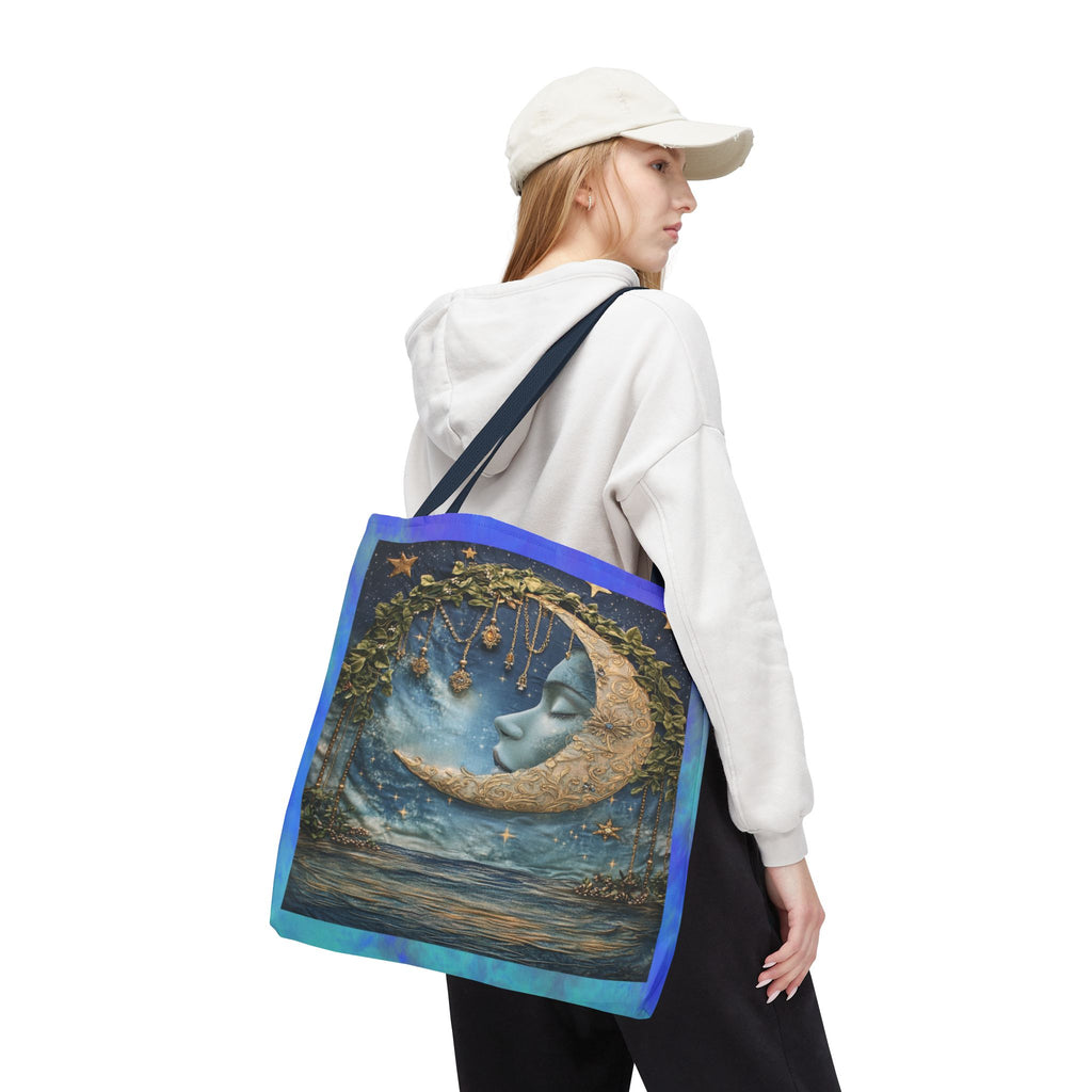 Sleeping Moon Face Tote Bag | Celestial Moonlight Illustration