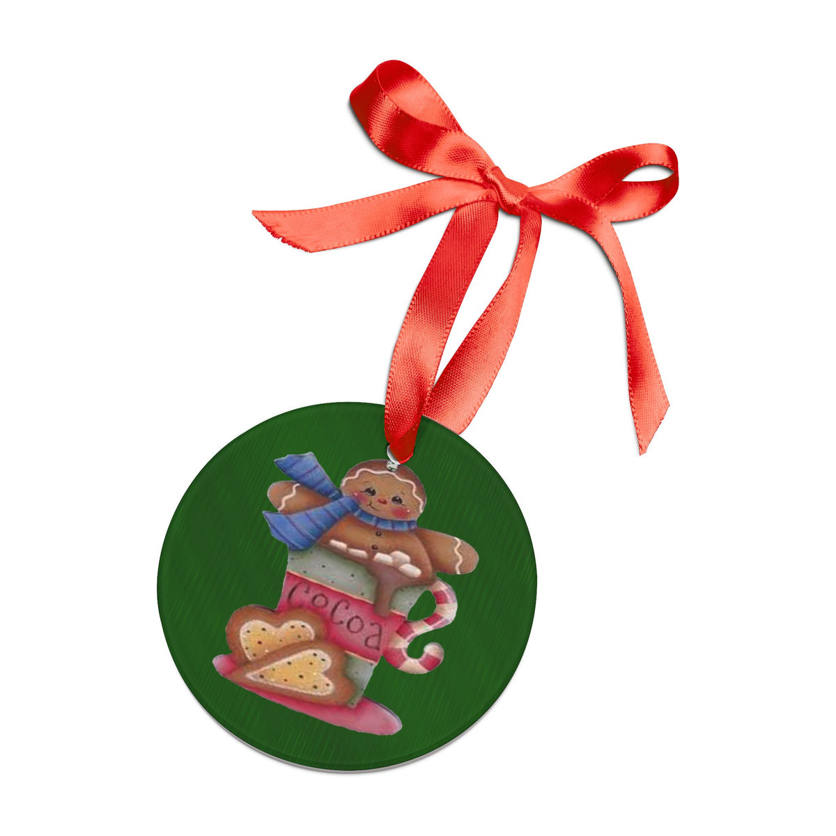 Gingerbread Cocoa Acrylic Ornament — Holiday Christmas Tree Decoration with Ribbon