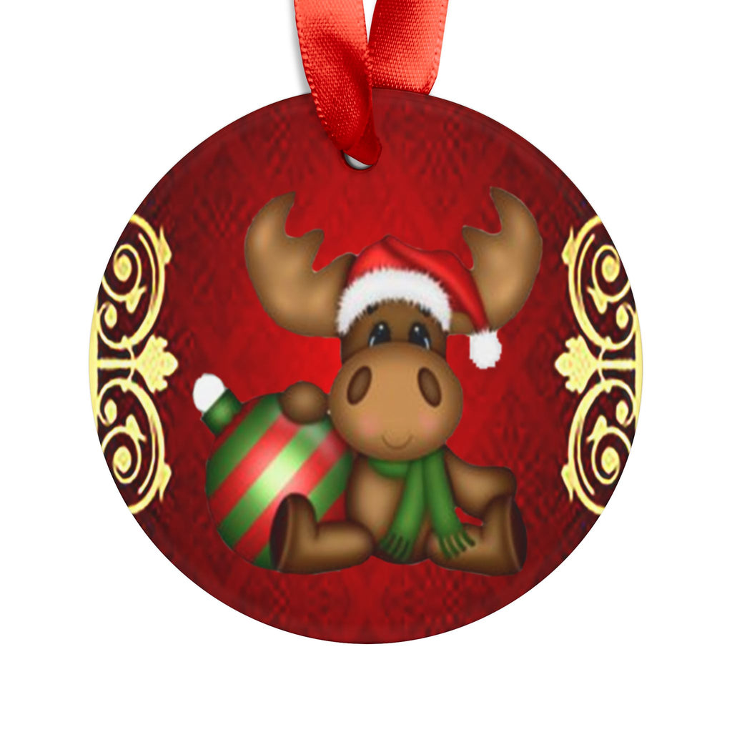 Cute Santa Moose Acrylic Ornament — Holiday Christmas Tree Decoration with Ribbon