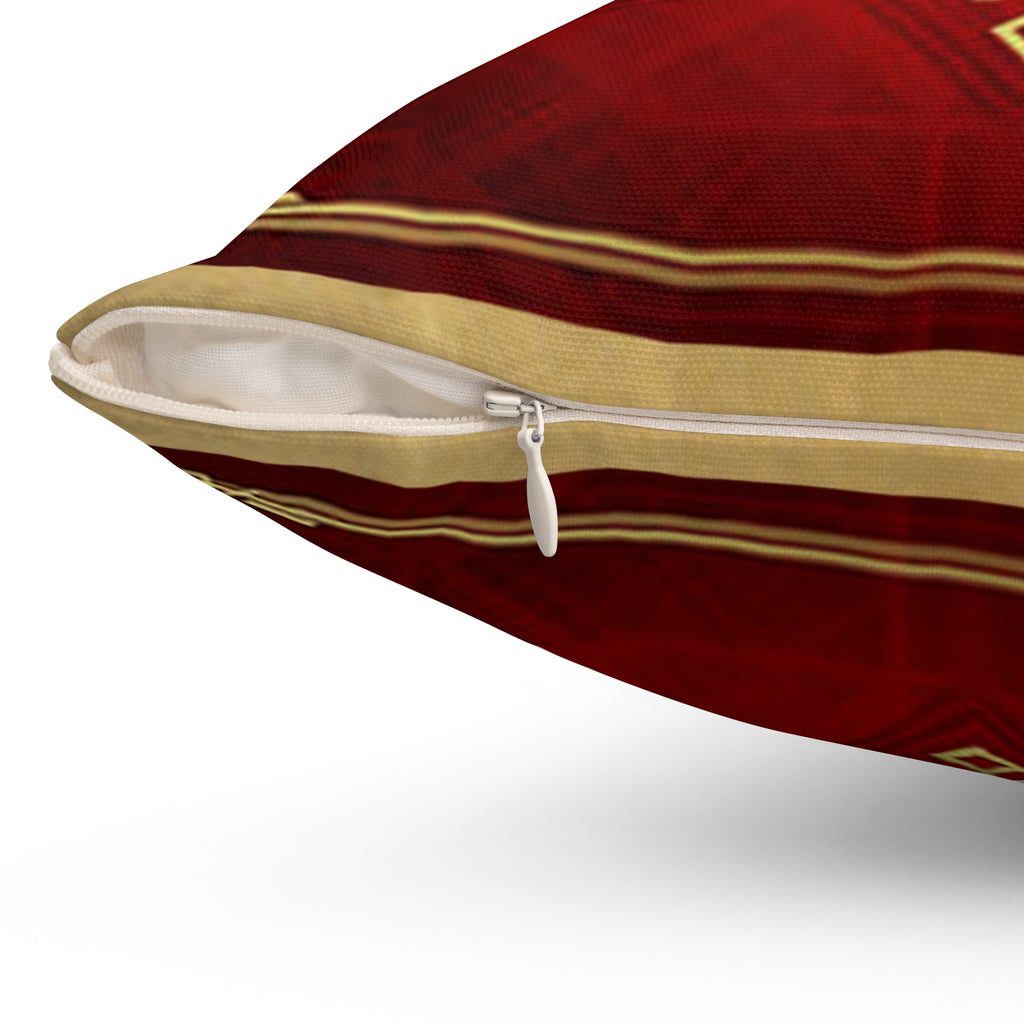 Holiday Snowflake Decorative Pillow — Gold Mandala on Red