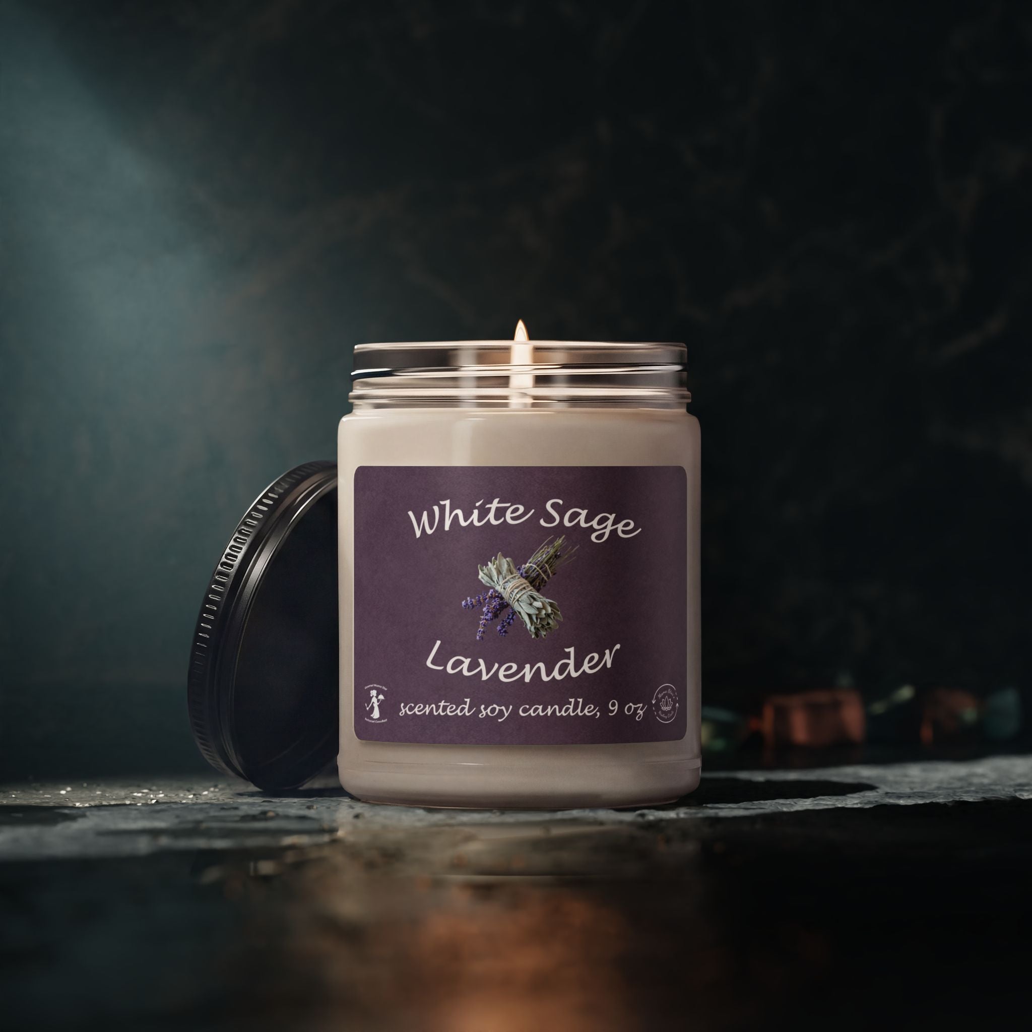 White Sage Lavender Soy Candle — 9 oz Scented Jar for Relaxation & Cleansing