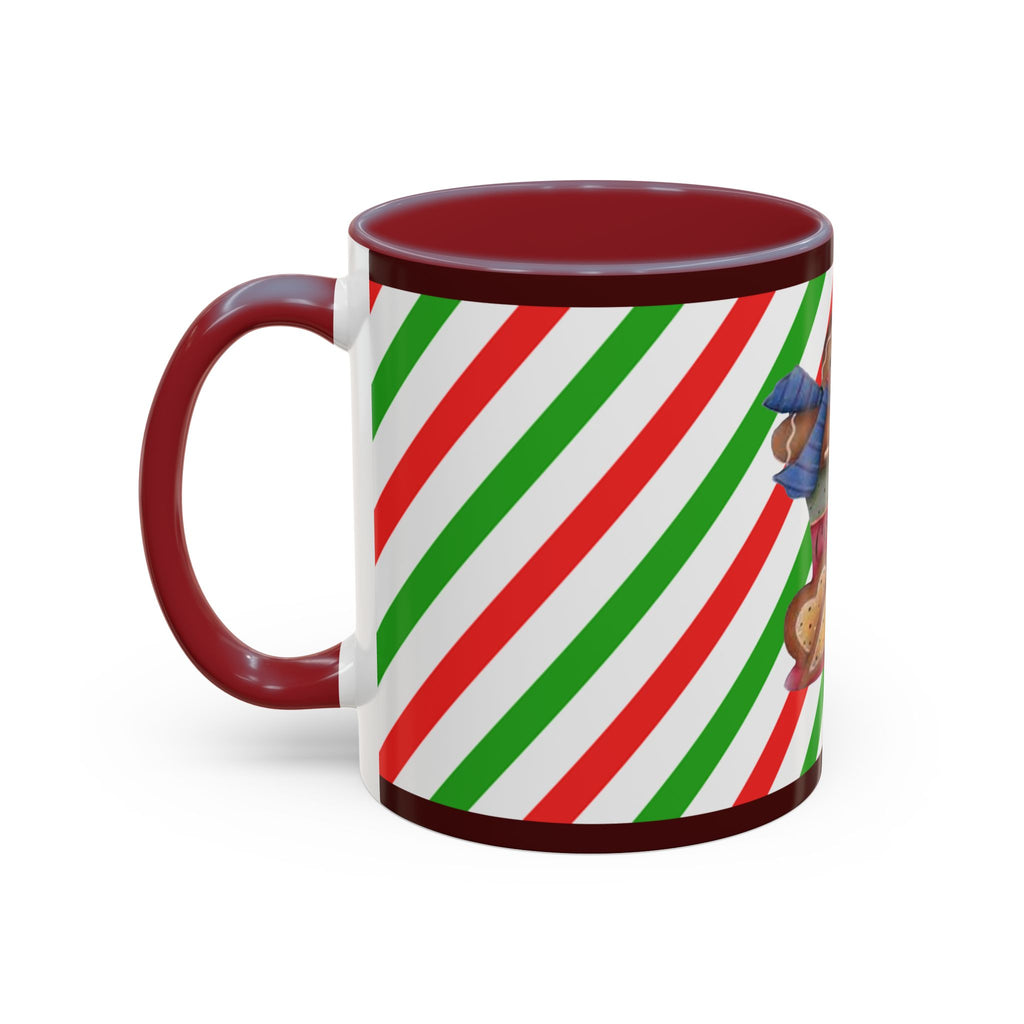 Christmas Gingerbread Cocoa Accent Coffee Mug — Holiday Candy Cane Stripe 11/15oz