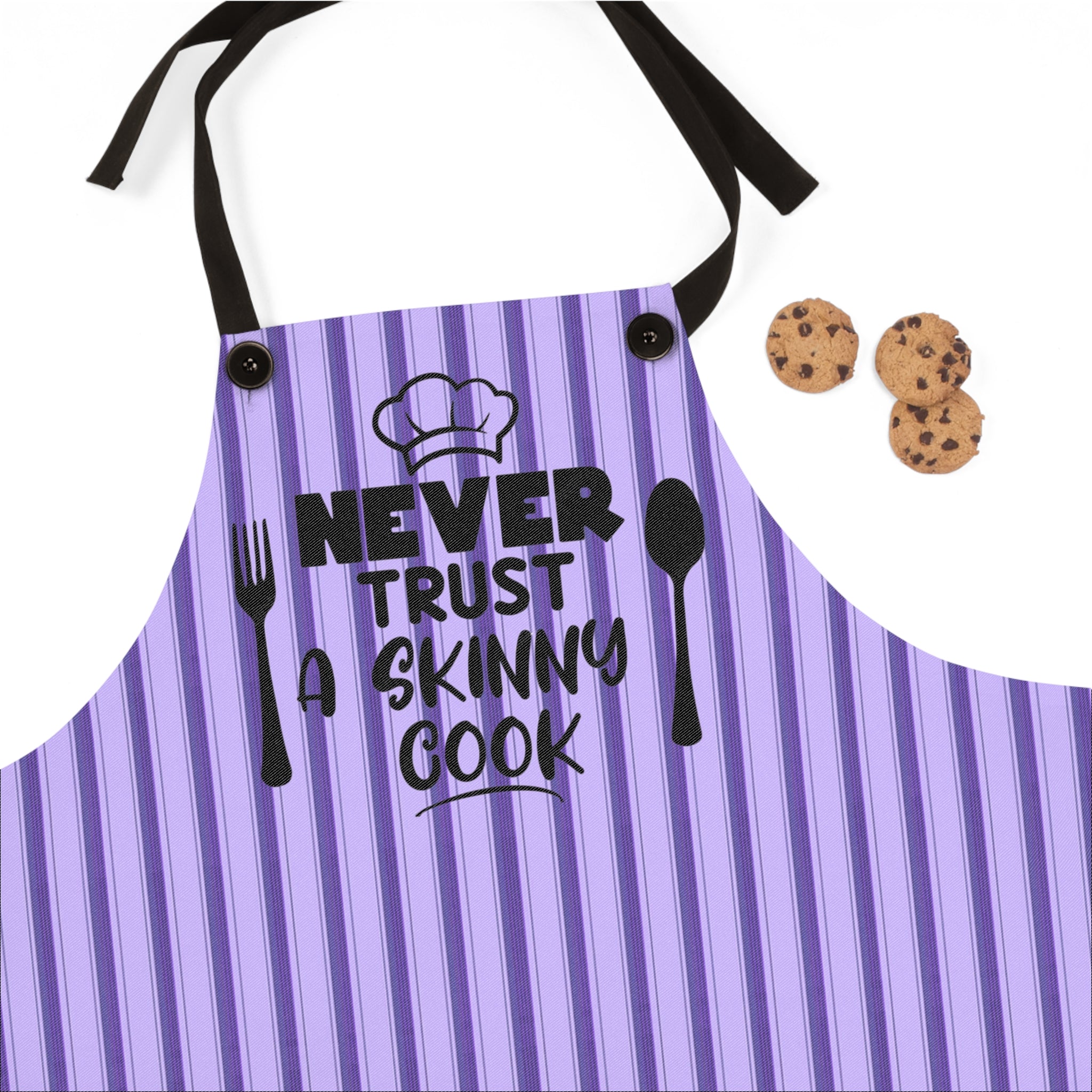 Never Trust a Skinny Cook Purple Striped Apron