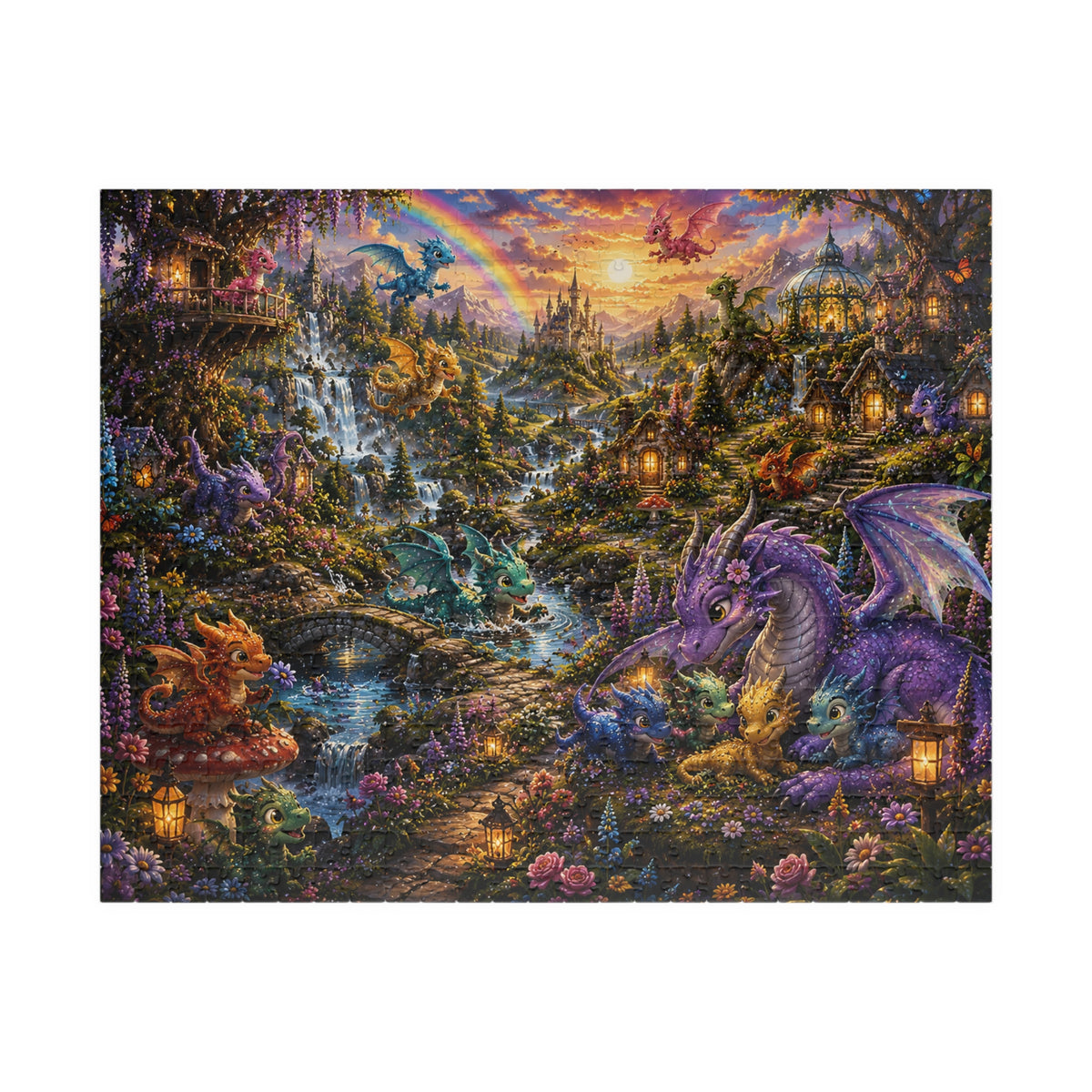 Fantasy Dragon Village Jigsaw Puzzle — Scenic 110/252/520/1014-Piece