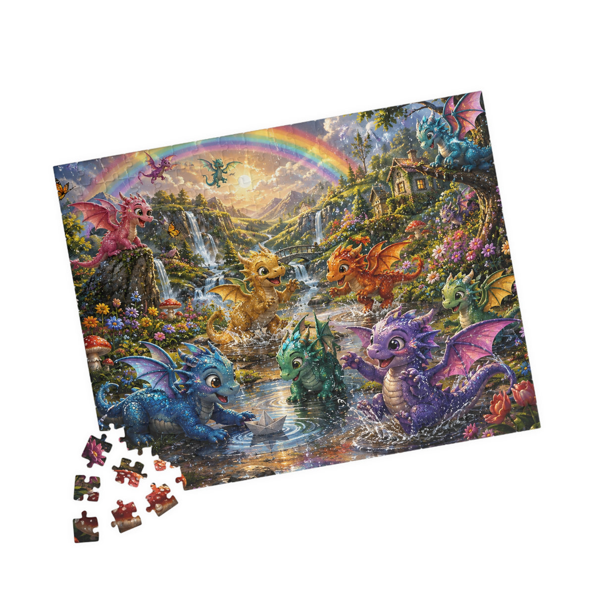 Fantasy Baby Dragons Puzzle — Colorful 252/520/1014-Piece Jigsaw for Kids & Adults