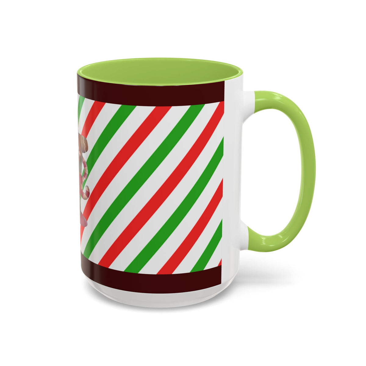 Christmas Gingerbread Cocoa Accent Coffee Mug — Holiday Candy Cane Stripe 11/15oz