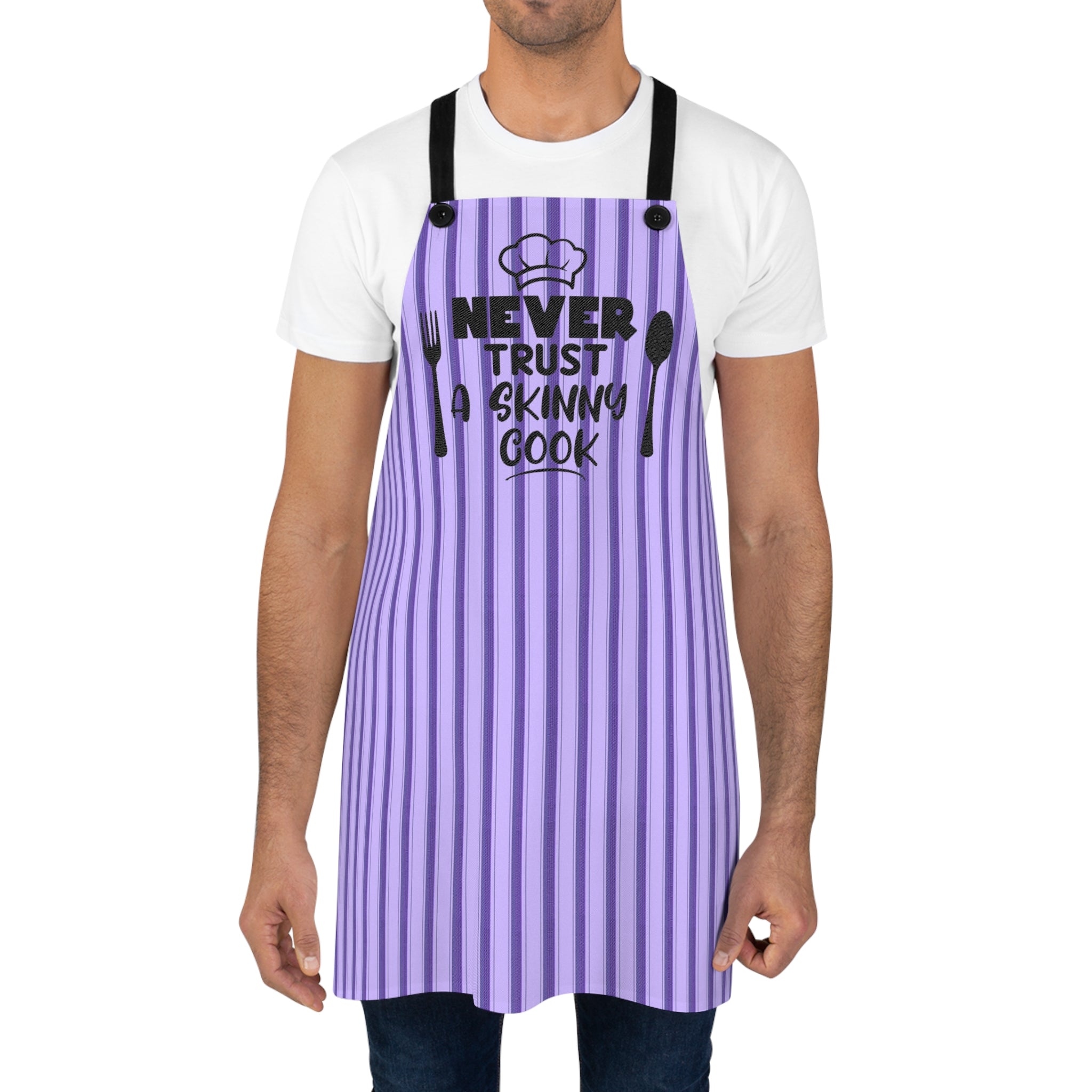 Never Trust a Skinny Cook Purple Striped Apron