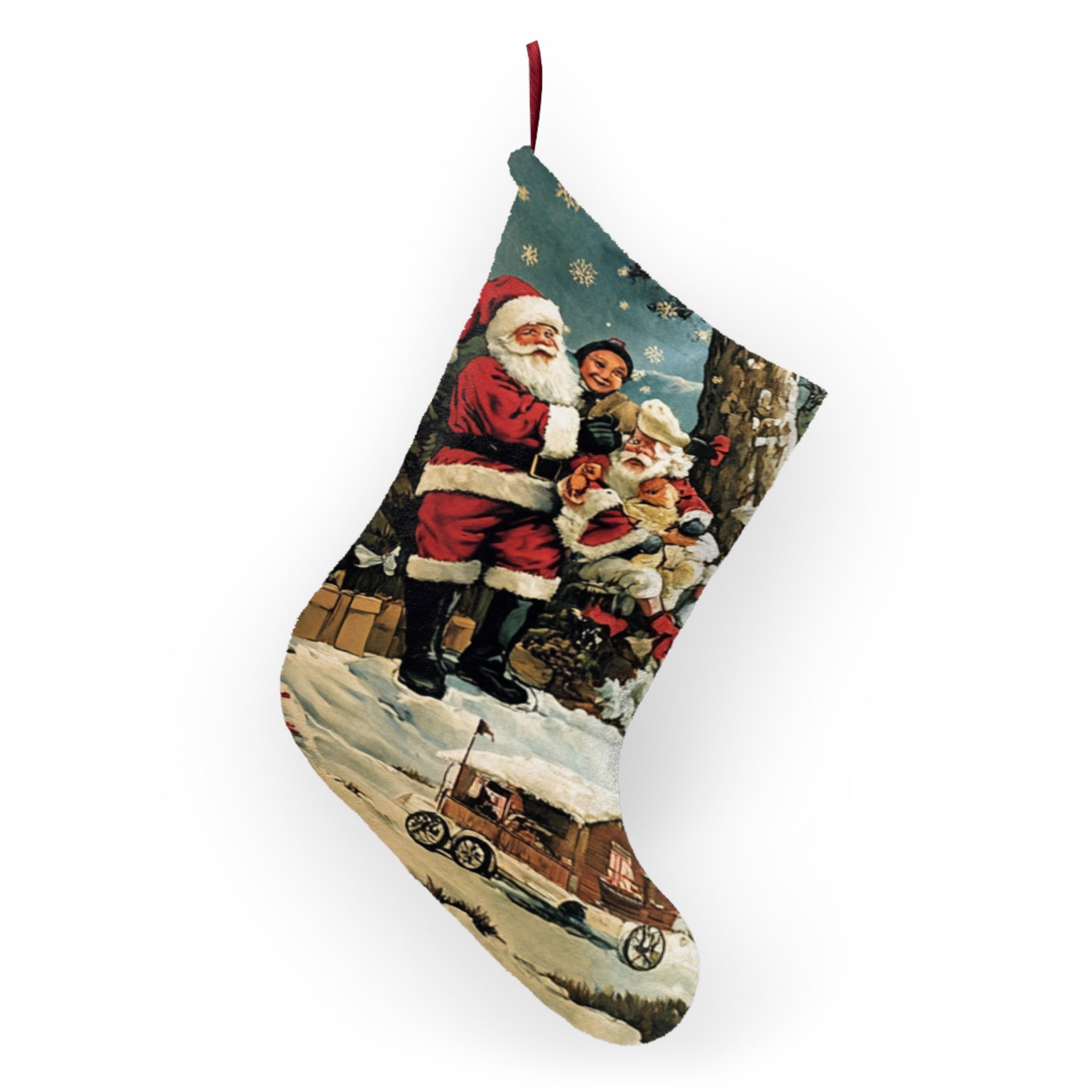 Vintage Santa Christmas Stocking – Traditional Holiday Mantel Decoration