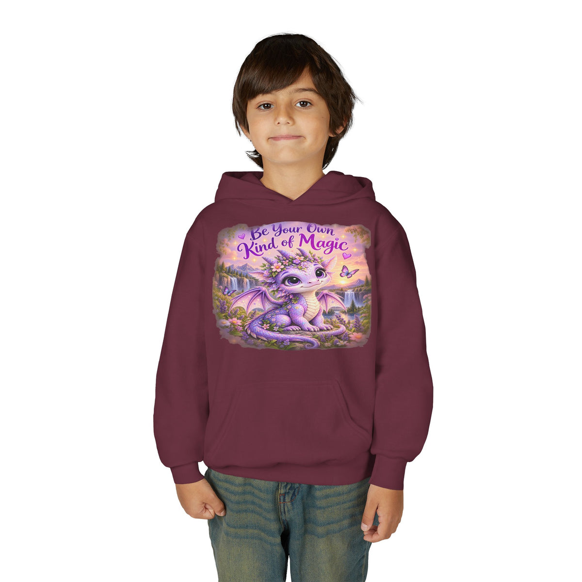 Youth Hoodie — "Be Your Own Kind of Magic" Purple Dragon Kids Pullover