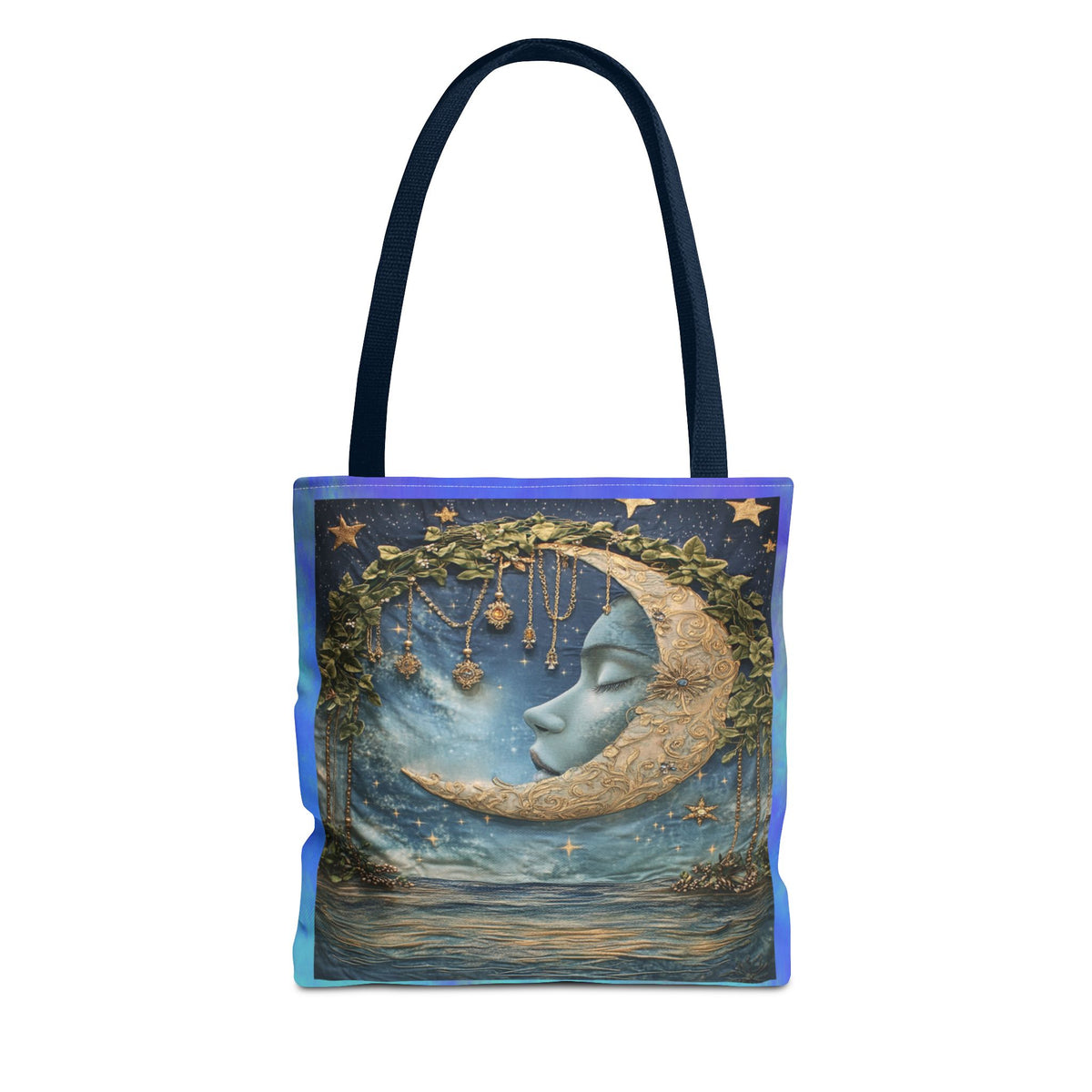Sleeping Moon Face Tote Bag | Celestial Moonlight Illustration
