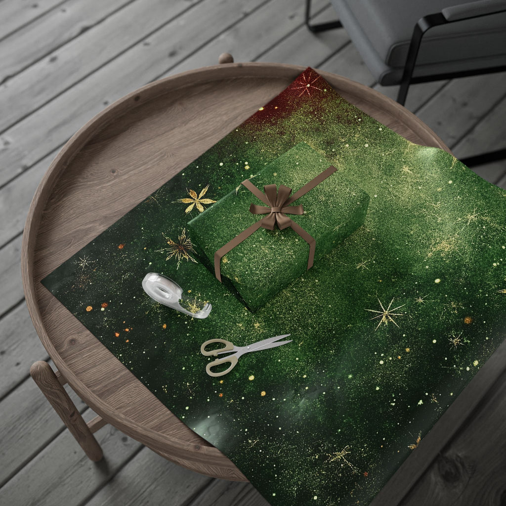 Christmas Starburst Wrapping Paper — Green Vintage Holiday Gift Wrap
