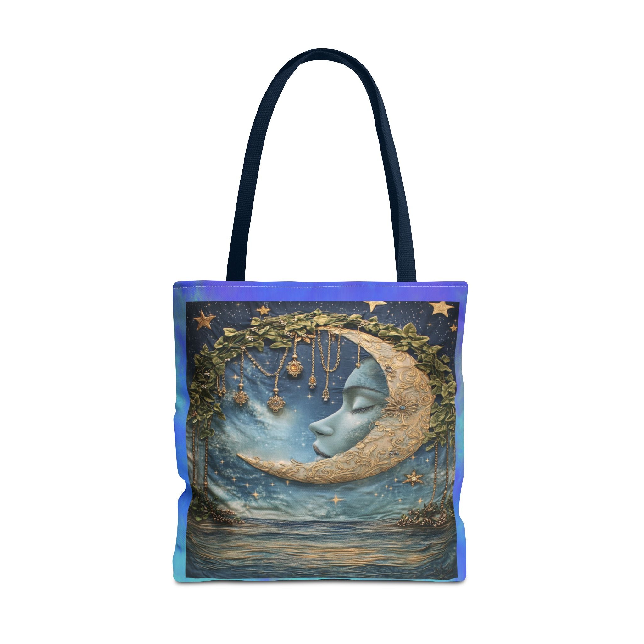 Sleeping Moon Face Tote Bag | Celestial Moonlight Illustration