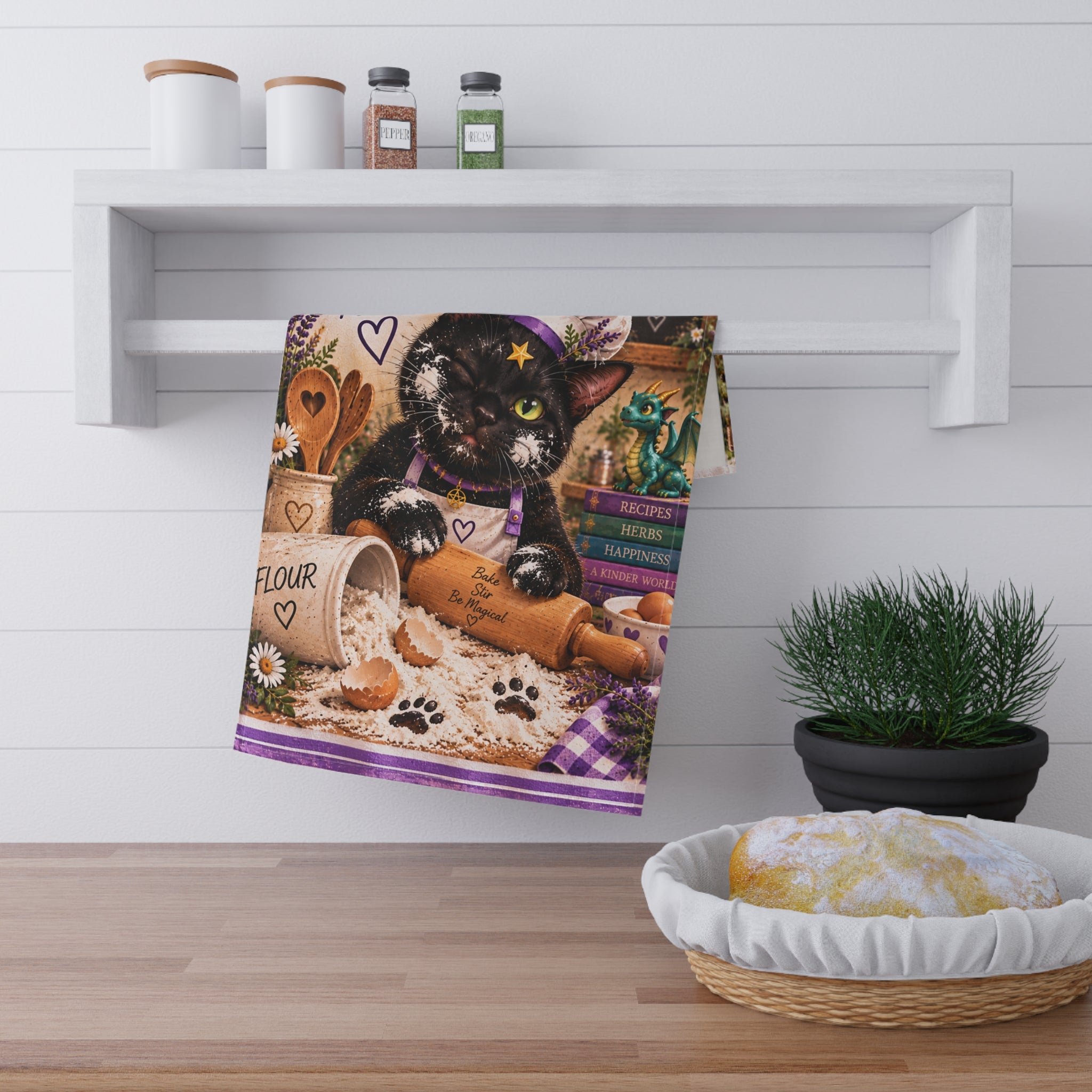 Whimsical Stardust Kitchen Tea Towel — “Messy Kitchens Happier Hearts”