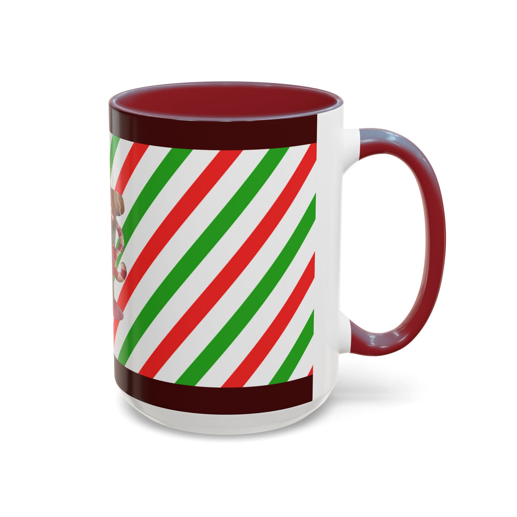Christmas Gingerbread Cocoa Accent Coffee Mug — Holiday Candy Cane Stripe 11/15oz