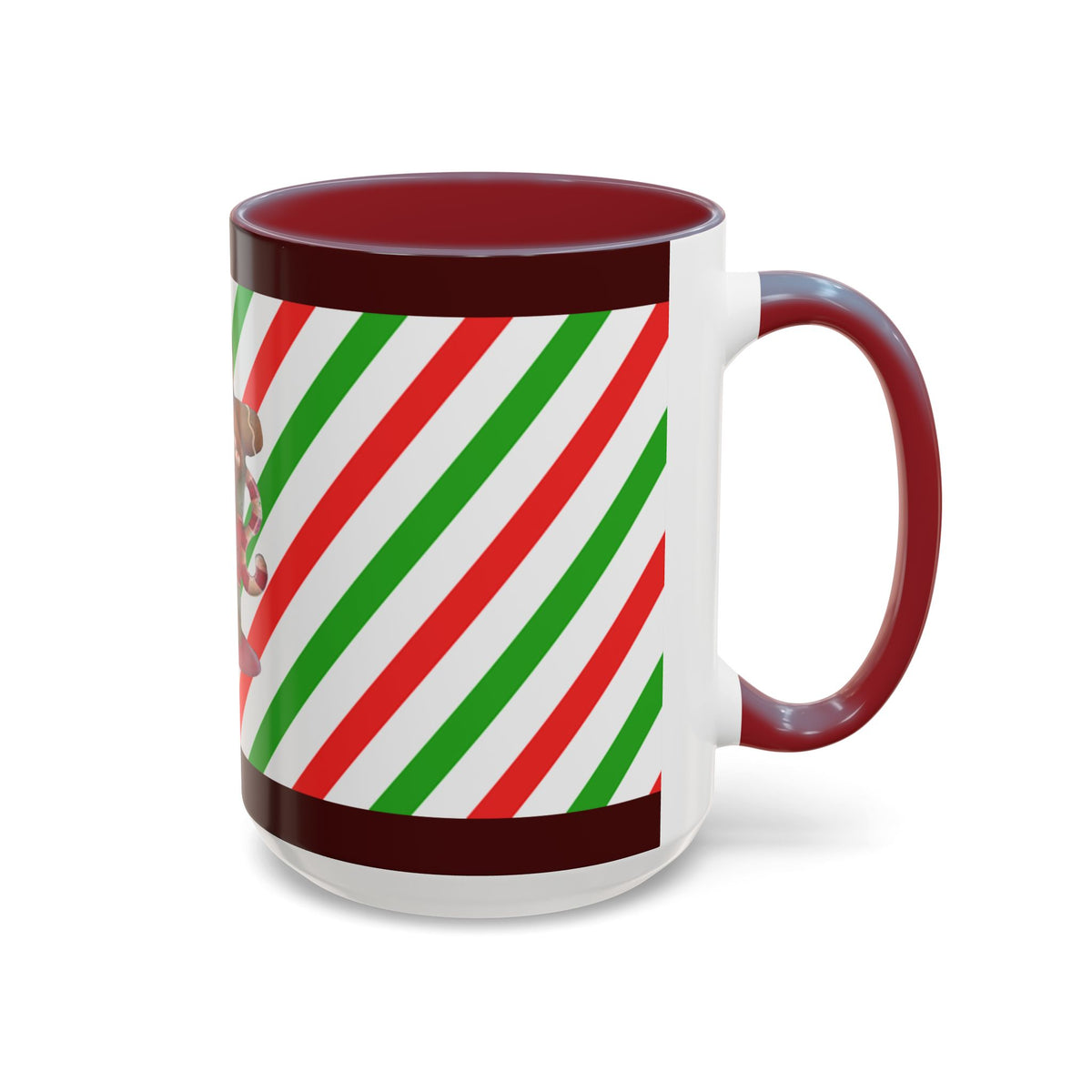 Christmas Gingerbread Cocoa Accent Coffee Mug — Holiday Candy Cane Stripe 11/15oz