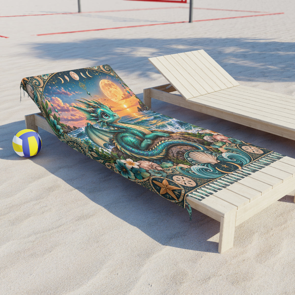 Boho Beach Towel — Teal Sea Dragon Sunset Beach Blanket