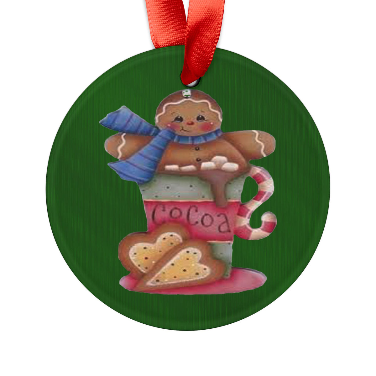 Gingerbread Cocoa Acrylic Ornament — Holiday Christmas Tree Decoration with Ribbon