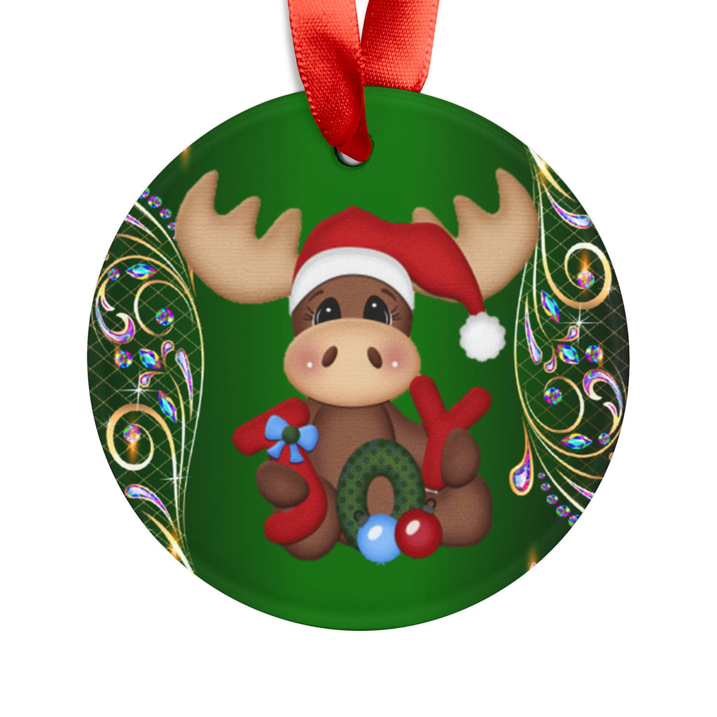 Christmas Moose Acrylic Ornament — Cute Santa Moose Holiday Tree Decoration