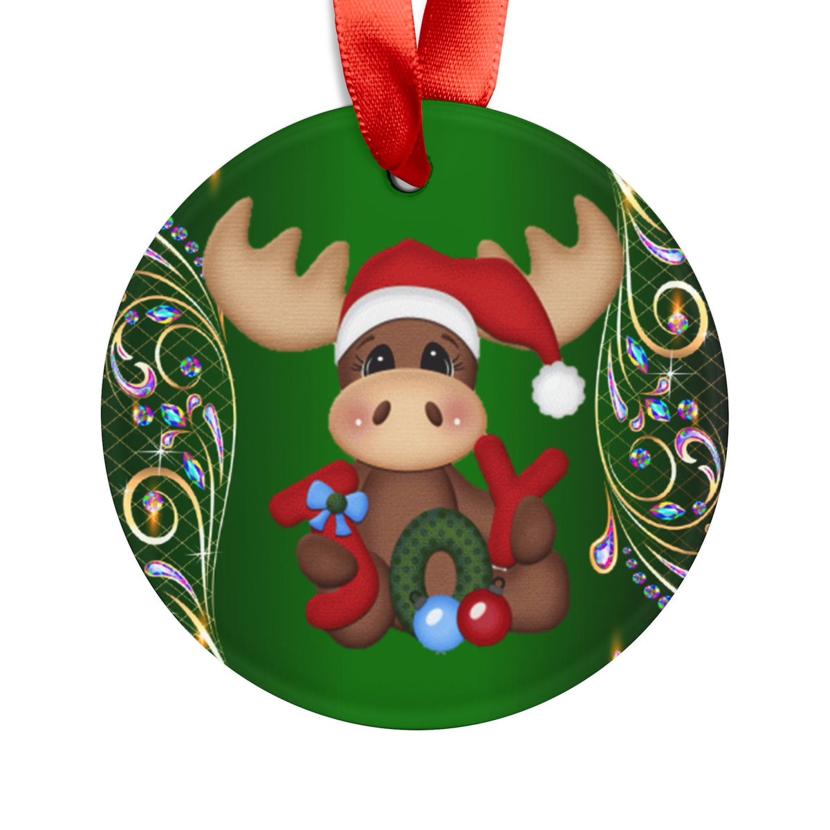 Christmas Moose Acrylic Ornament — Cute Santa Moose Holiday Tree Decoration